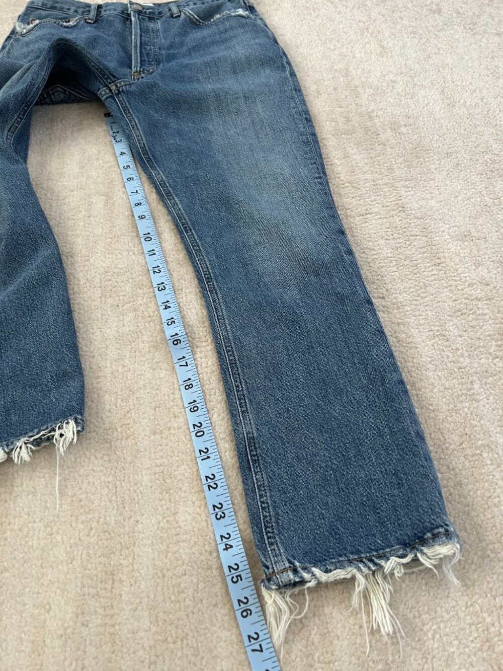 Agolde Riley High Rise Crop Jeans 27 Blue Distressed - Picture 5 of 11